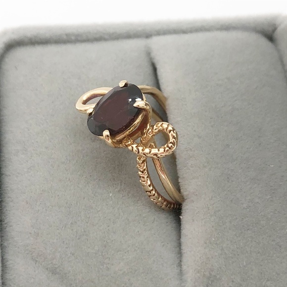 14k yellow gold garnet double band swirl ring size 5.5 3.7 g - Picture 3 of 11